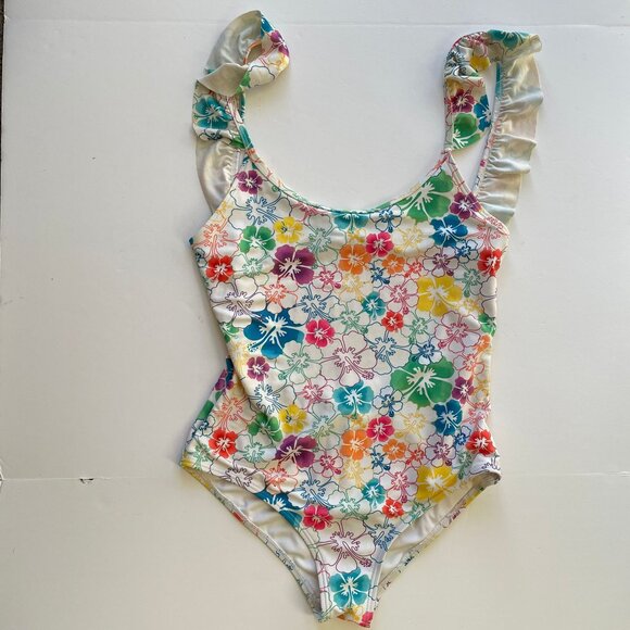 Mochi Womens Floral Ruffle Trim‎ One Piece Swimsuit Size M Beach Tropical Summer - Picture 1 of 6